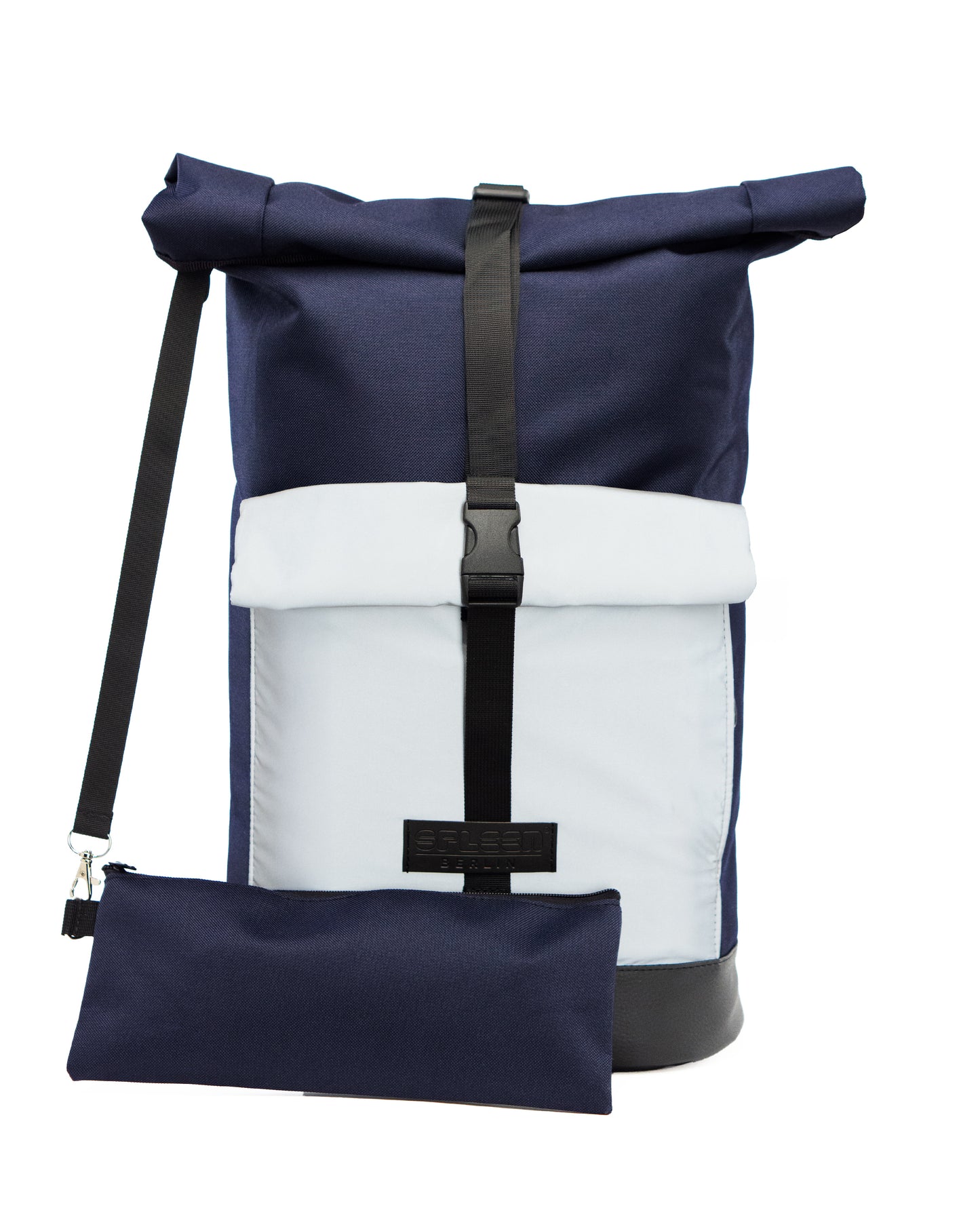 Nachhaltiger Rucksack Bob Blue Glow – vegan, wasserabweisend, fair produziert in Europa von Spleen Berlin mit Organizer für Fahrradhalrerung
