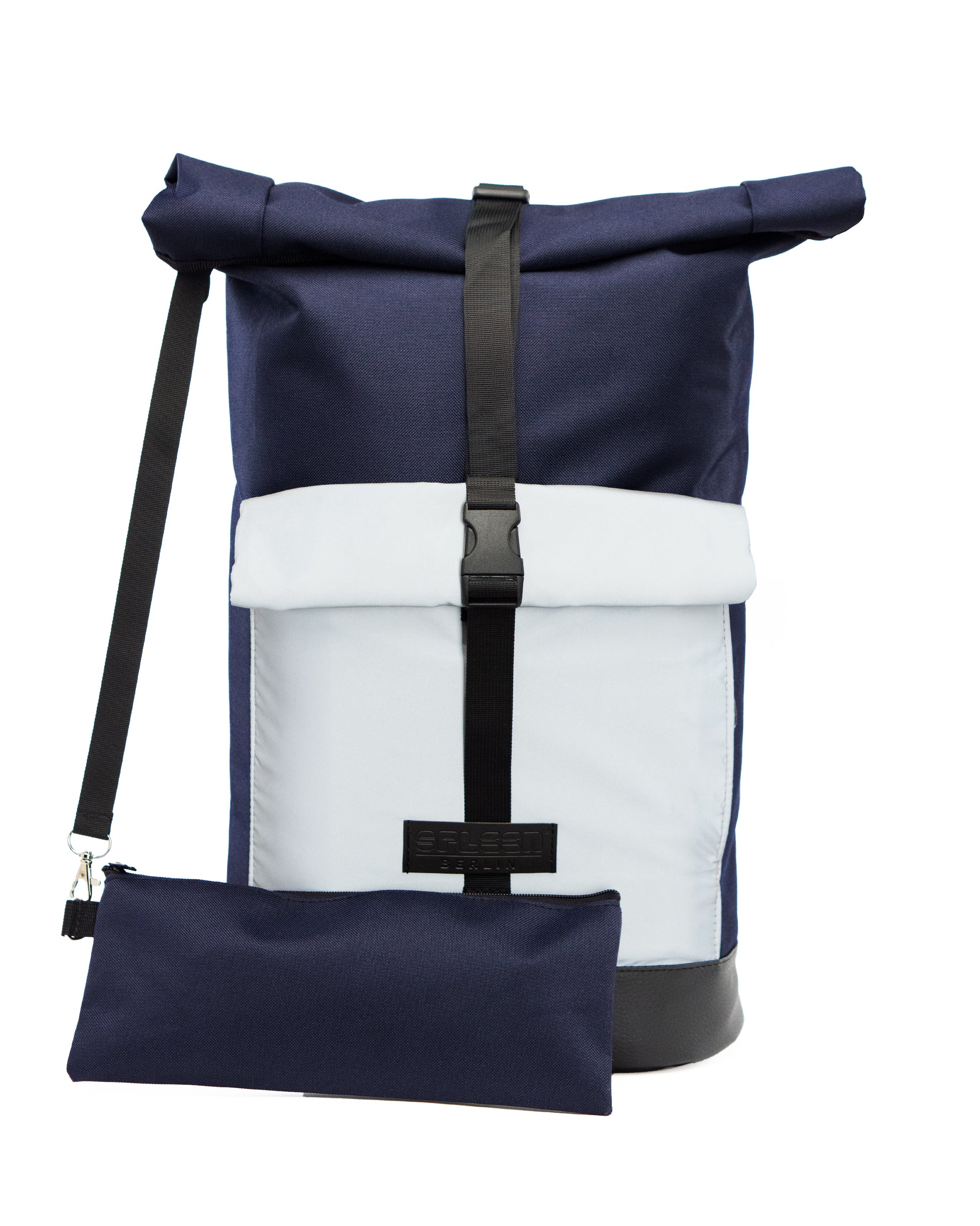 Nachhaltiger Rucksack Bob Blue Glow – vegan, wasserabweisend, fair produziert in Europa von Spleen Berlin mit Organizer für Fahrradhalrerung