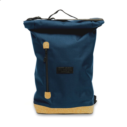 Fahrradrucksack Liz in Marineblau mit Korkdetails – nachhaltiger Cityrucksack von Spleen Berlin