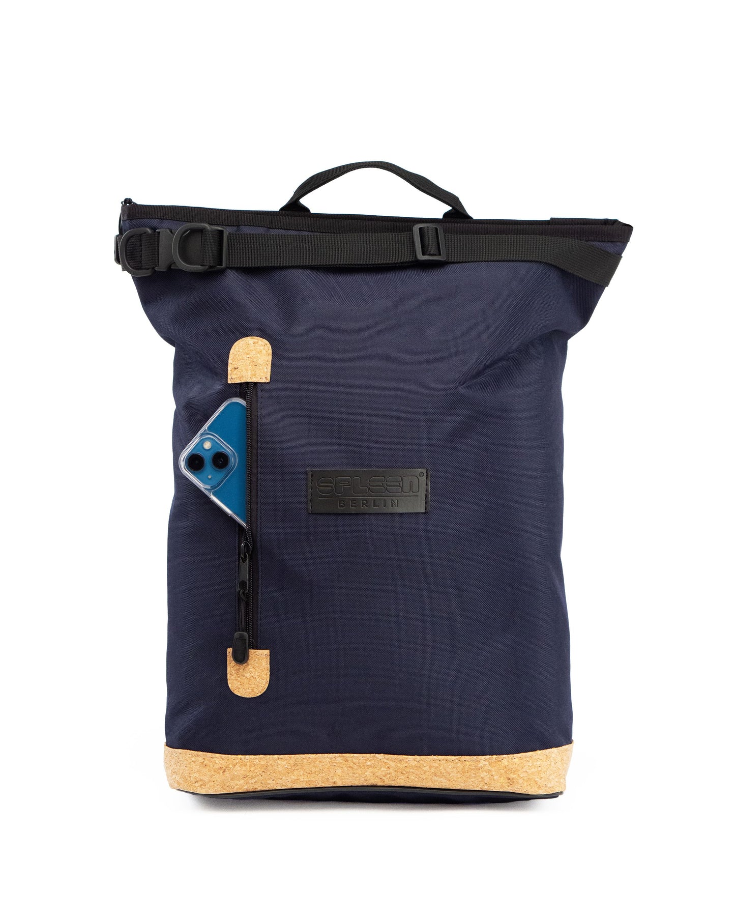 Dunkelblaue 2-in-1 Fahrradtasche und Rucksack Liz Small Blue – funktional und modisch zugleich mit praktischer Fronttasche für den schnellen Zugriff.
