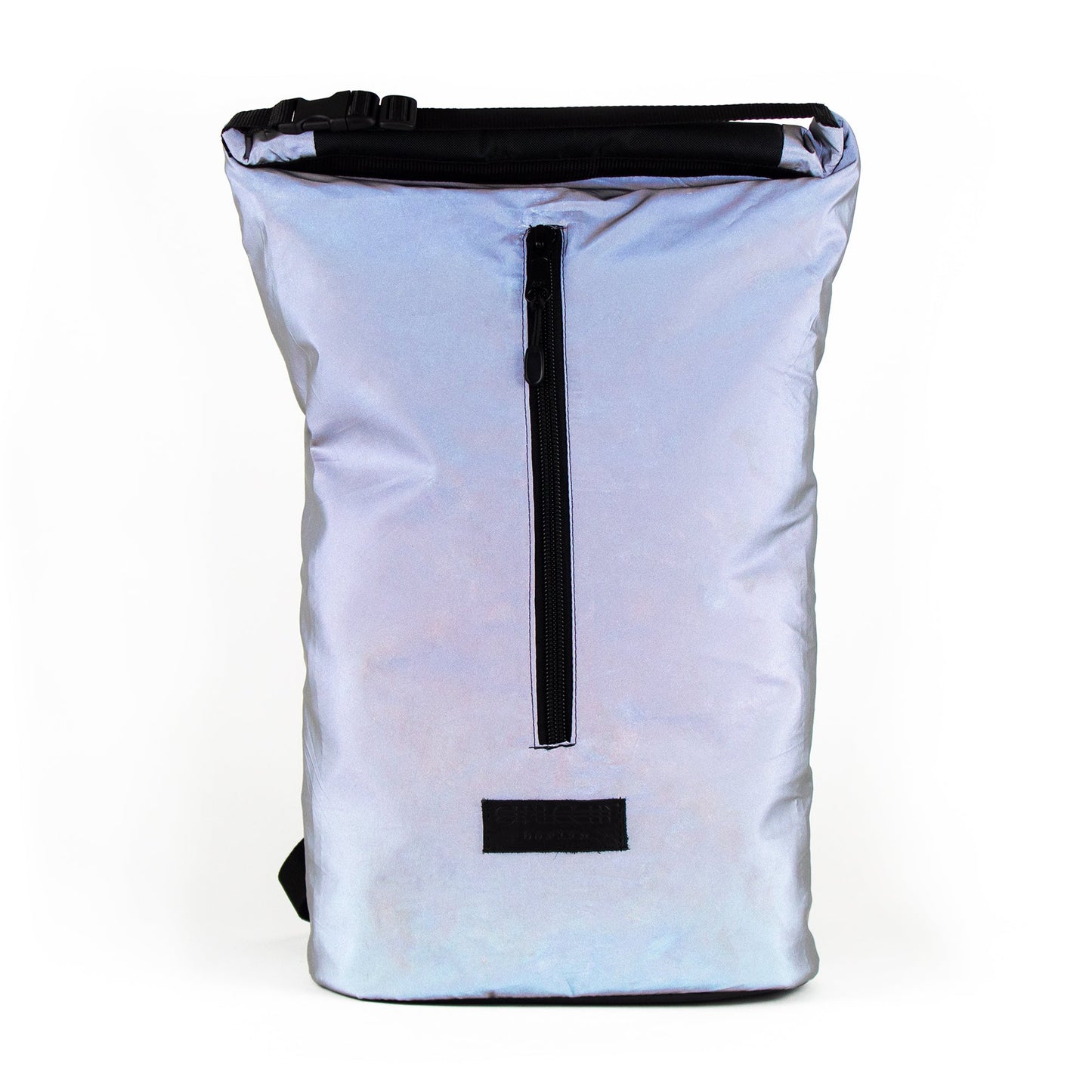 Vorderansicht des 2in1 Rucksack und Fahrradtasche in einem Neo Glow von Spleen Berlin in reflektierendem Design – perfekte Kombination aus Stil und Sichtbarkeit. Reflektierender Fahrradrucksack Neo Glow für maximale Sicherheit im Dunkeln – nachhaltig produziert.