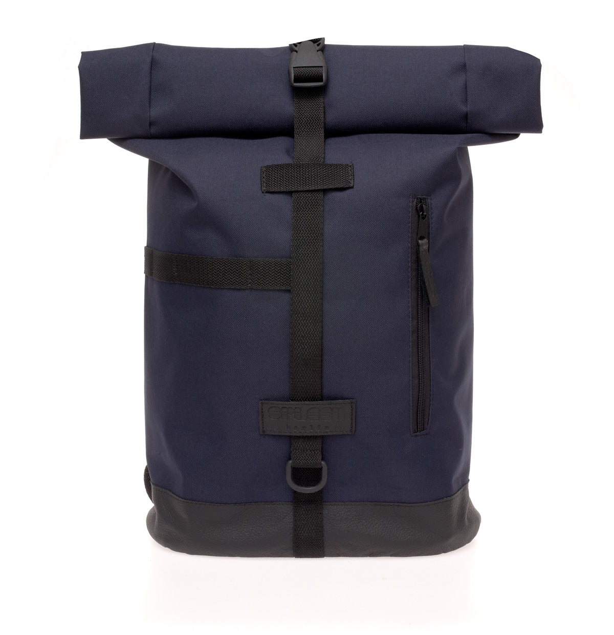 Fixie - Marineblau in der Frontansicht moderner 2-in-1 Rucksack und Fahrradtasche mit aufgesetzter Halterung für das Bügelschloss und sportlich-klarem Design. ©Spleen Berlin