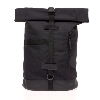 Spleen Berlin Rucksack Fixie - Black Vorderansicht, vielseitiger Fahrradrucksack und Fahrradtasche in einem, handgefertigt in Europa Ideal für urbane Mobilität mit Stil. ©Spleen Berlin